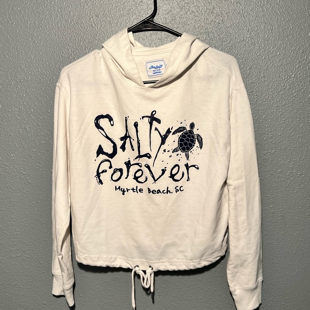 Sea La La Salty Forever Hoodie Womens M Cream Myrtle Beach Sea Turtle Coastal
